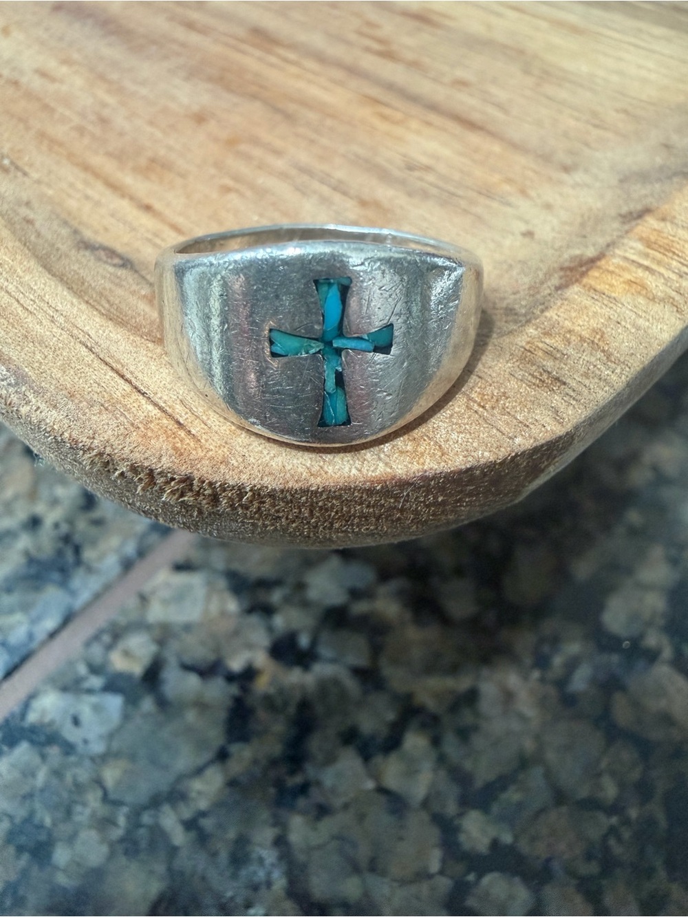 Sterling Silver Cross Inlay Ring Size 6 - Turquoise